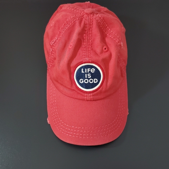Life Is Good LIG Sunwashed Chill Cap - Circle Coin Baseball Hat - Red & Blue - Picture 3 of 9